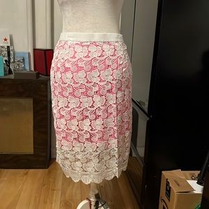 🆑FINAL PRICE‼️  hot/bubblegum pink pencil skirt with a white lace floral overlay